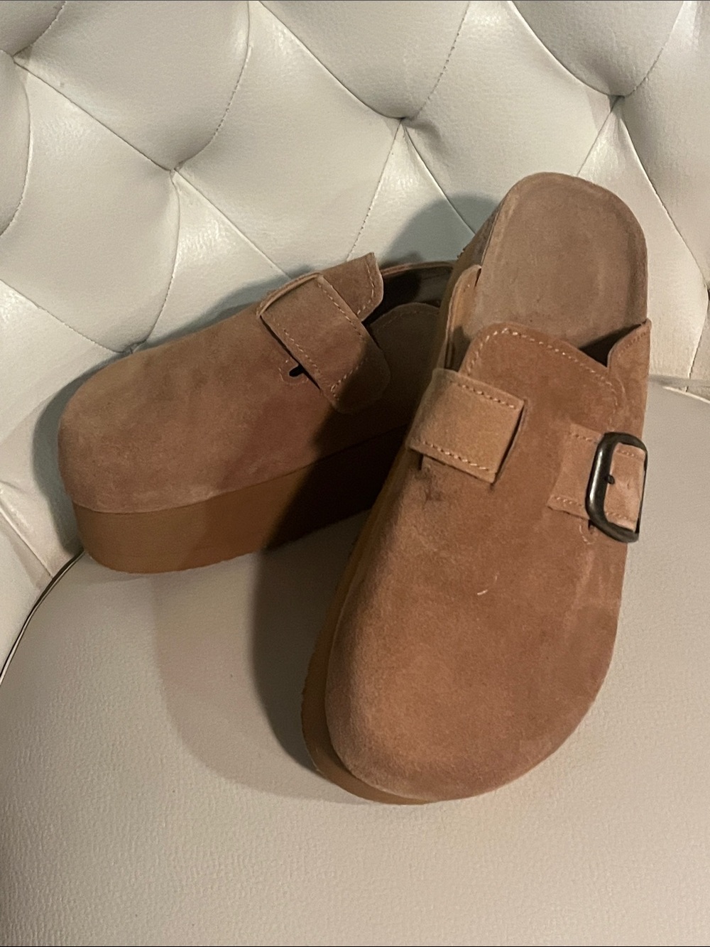 NWOTAGS Suede Platform Mule Clogs with Buckle in Brown 8.5